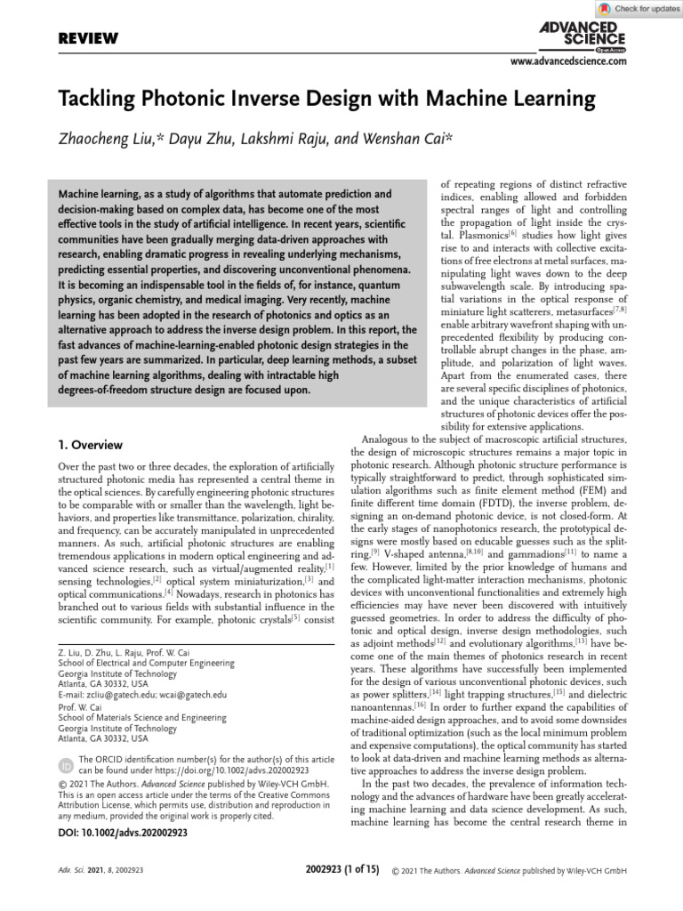 Machine Learning in Photonic Design | PDF | Deep Learning | Artificial ...