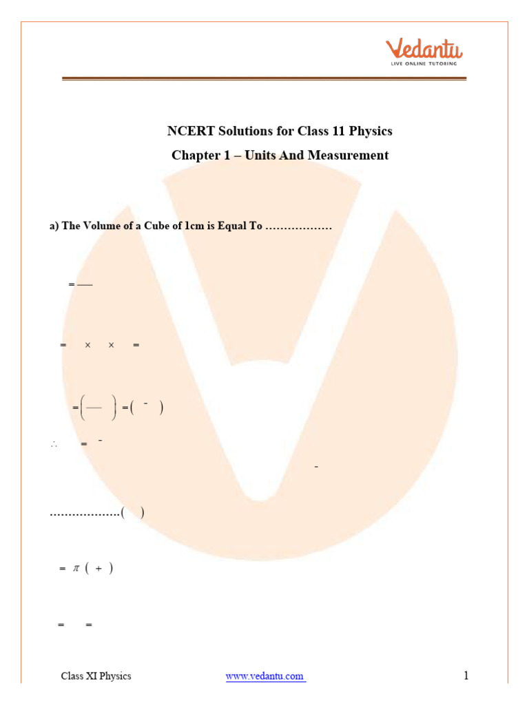 NCERT Solutions Class 11 Physics Chapter 1 - Units and Measurements PDF ...
