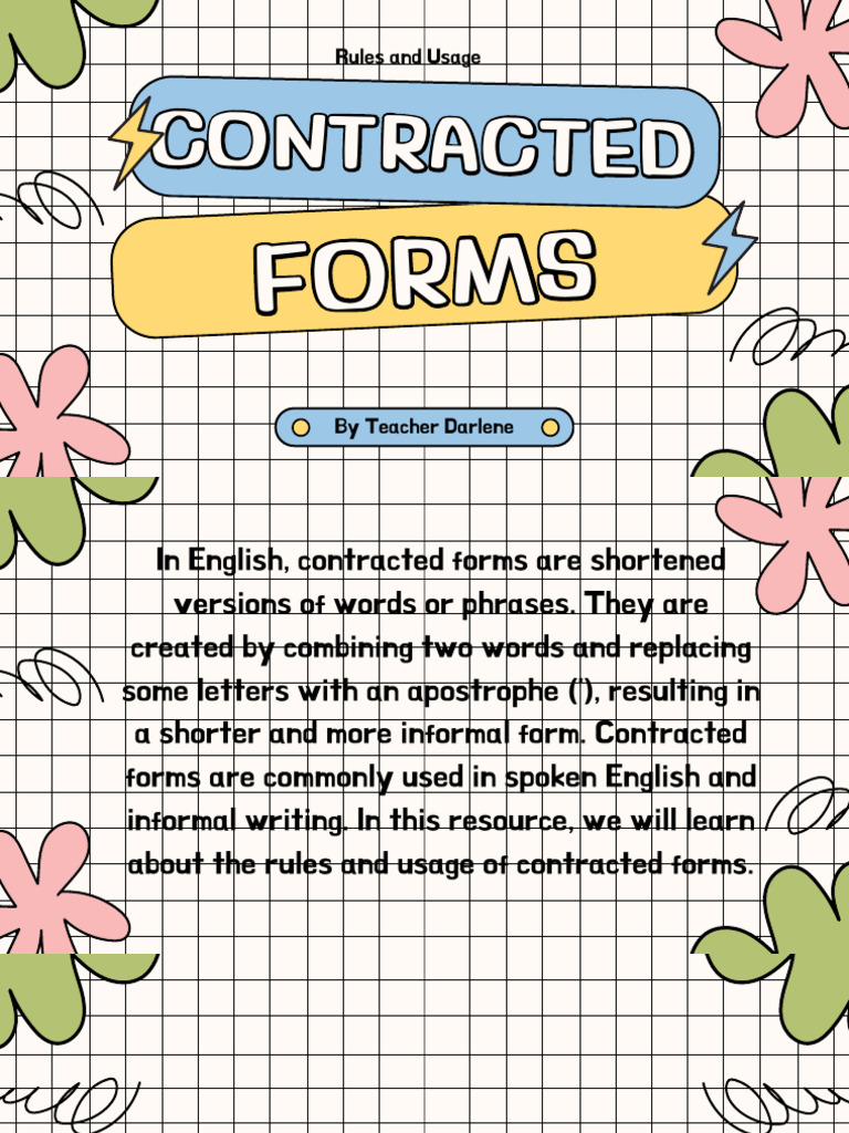 Contracted forms PDF Subject (Grammar) English Language