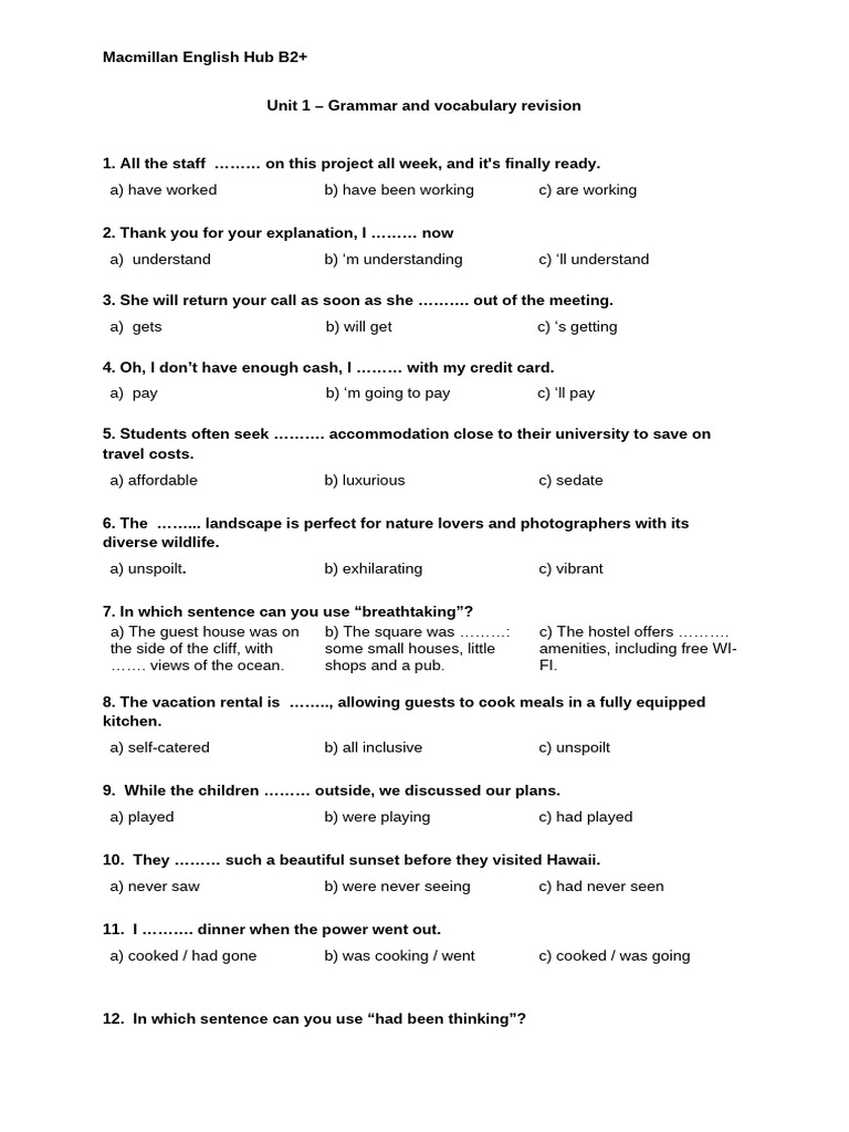 Unit 1 Grammar and Vocabulary Revision | PDF | Aviation