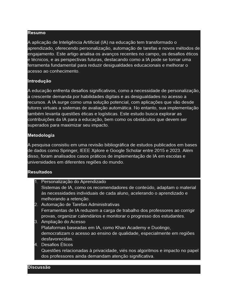 IA na Educação: Avanços e Desafios | PDF | Inteligência artificial ...