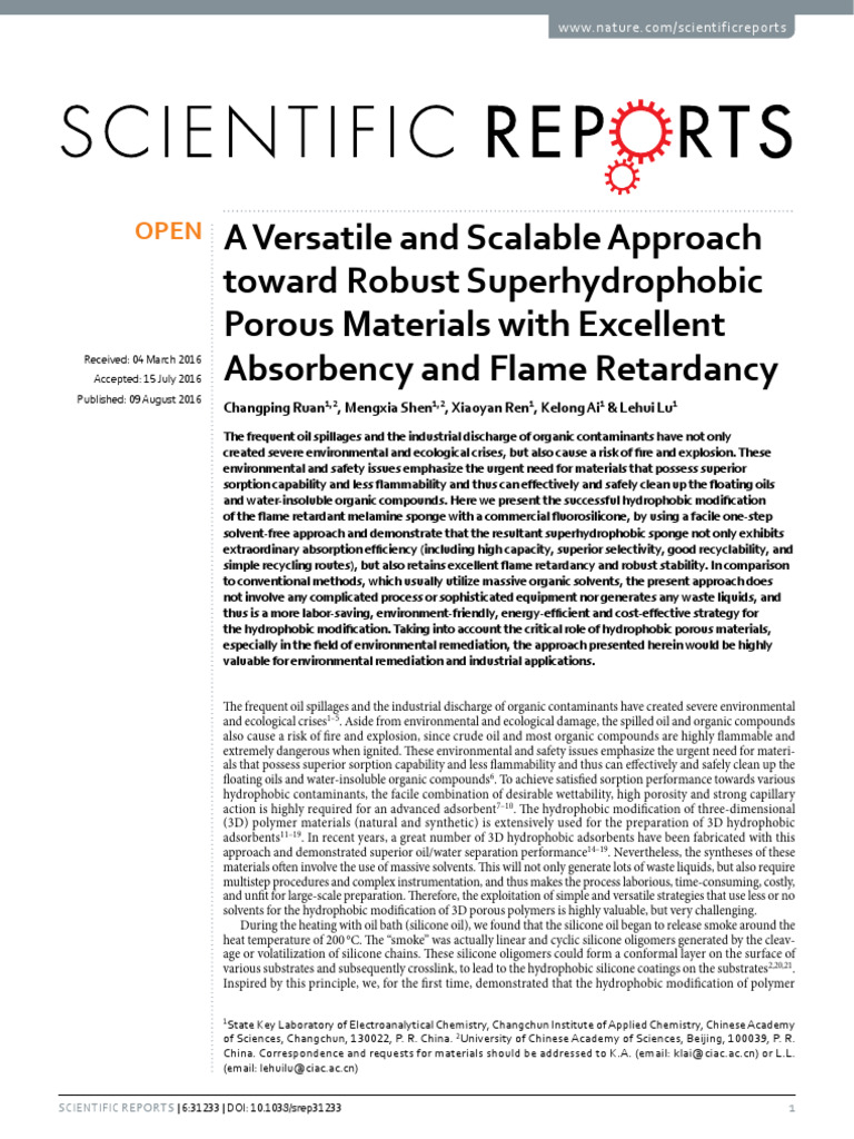 A Versatile and Scalable Approach Toward Robust Su | PDF | Hydrophobe ...