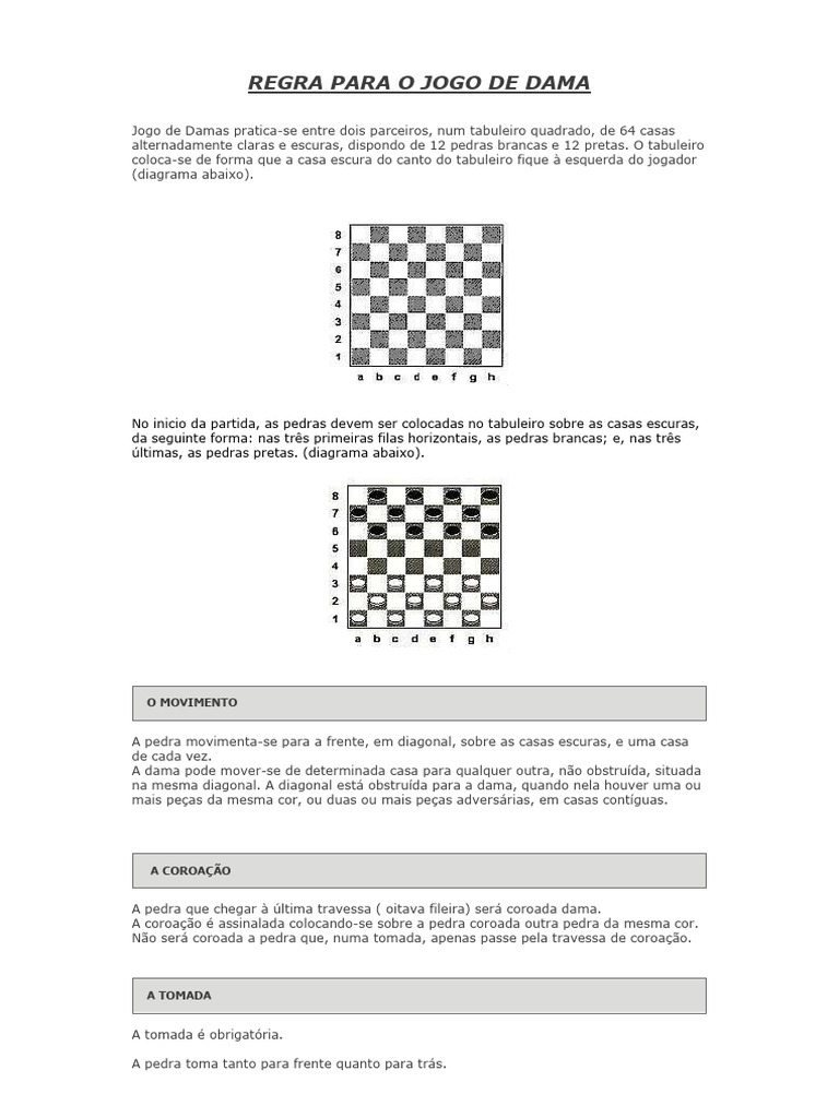Regras do Jogo de Damas Explicadas | PDF