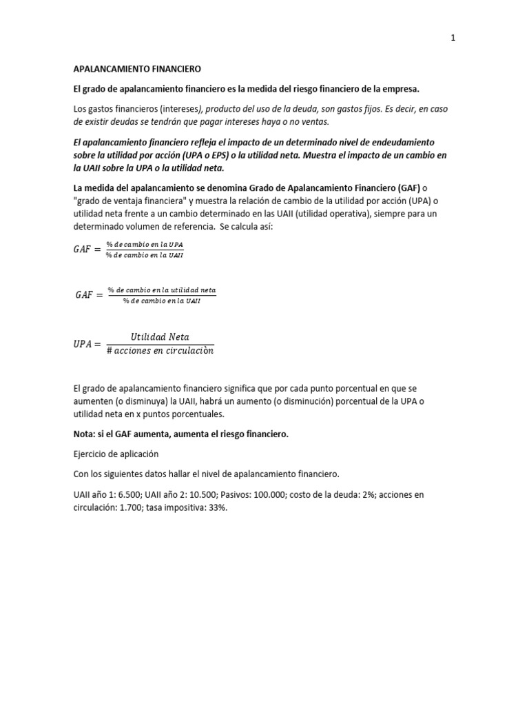 Grado de Apalancamiento Financiero | PDF | Apalancamiento (Finanzas ...