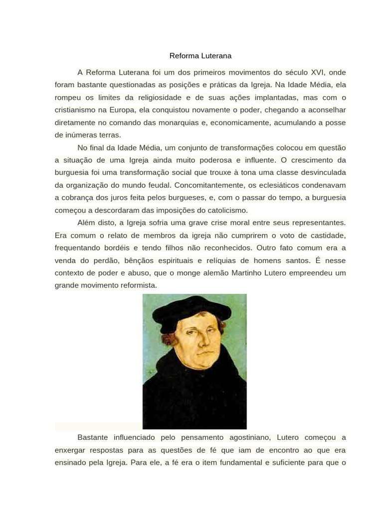 Impacto da Reforma Luterana na Igreja | PDF | Martinho Lutero | Luteranismo