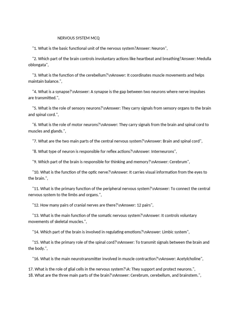 Nervous System MCQ: Key Concepts Explained | PDF | Nervous System ...