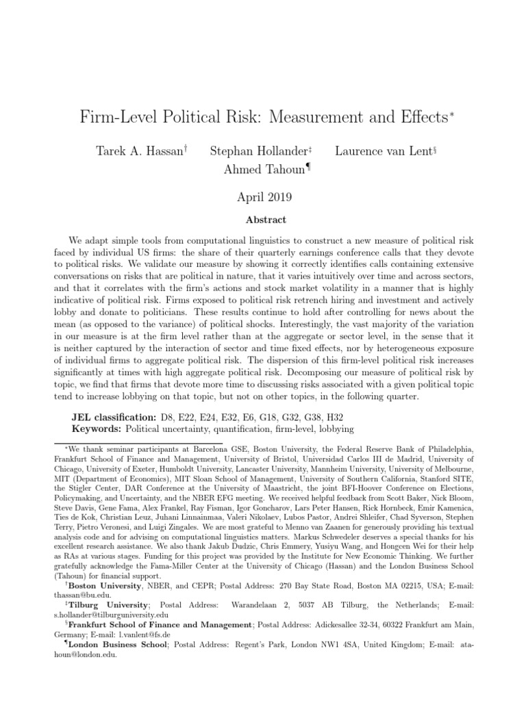 Measuring Firm-Level Political Risk | PDF | Risk | Investing