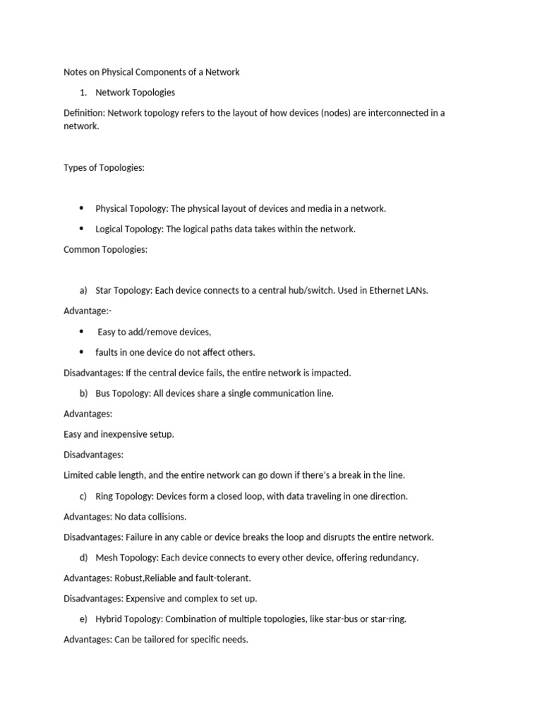 Notes On Physical Components of A Network | PDF | Network Topology ...