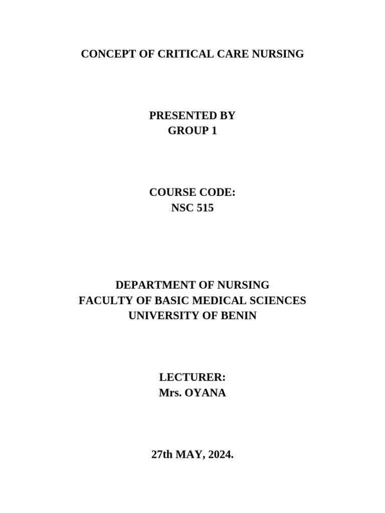 Concept of Critical Care Nursing | PDF | Intensive Care Medicine ...