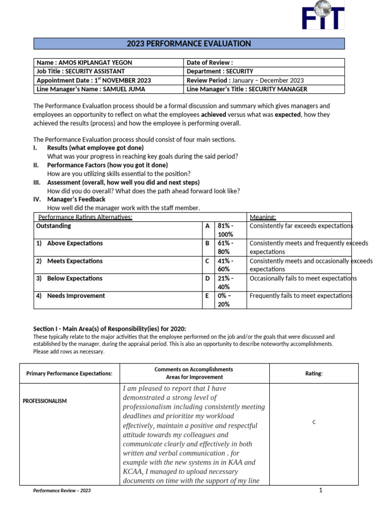 2023 Security Assistant Evaluation | PDF | Performance Appraisal ...