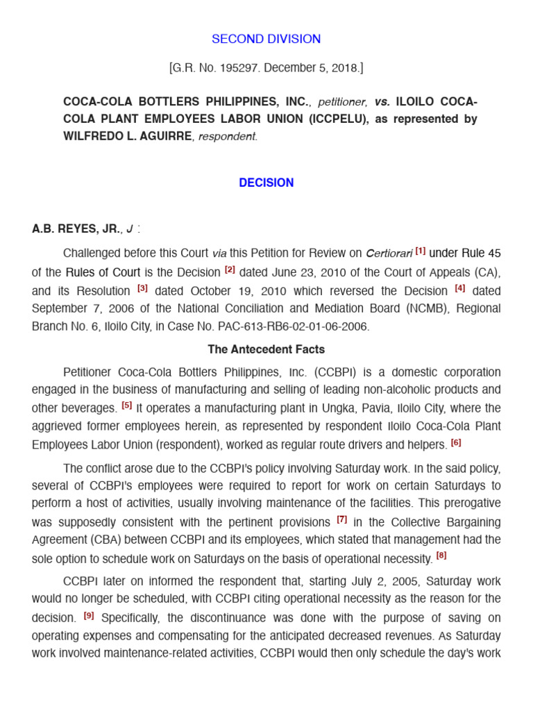 Coca-Cola Labor Dispute Ruling Summary | PDF | Overtime | Employment