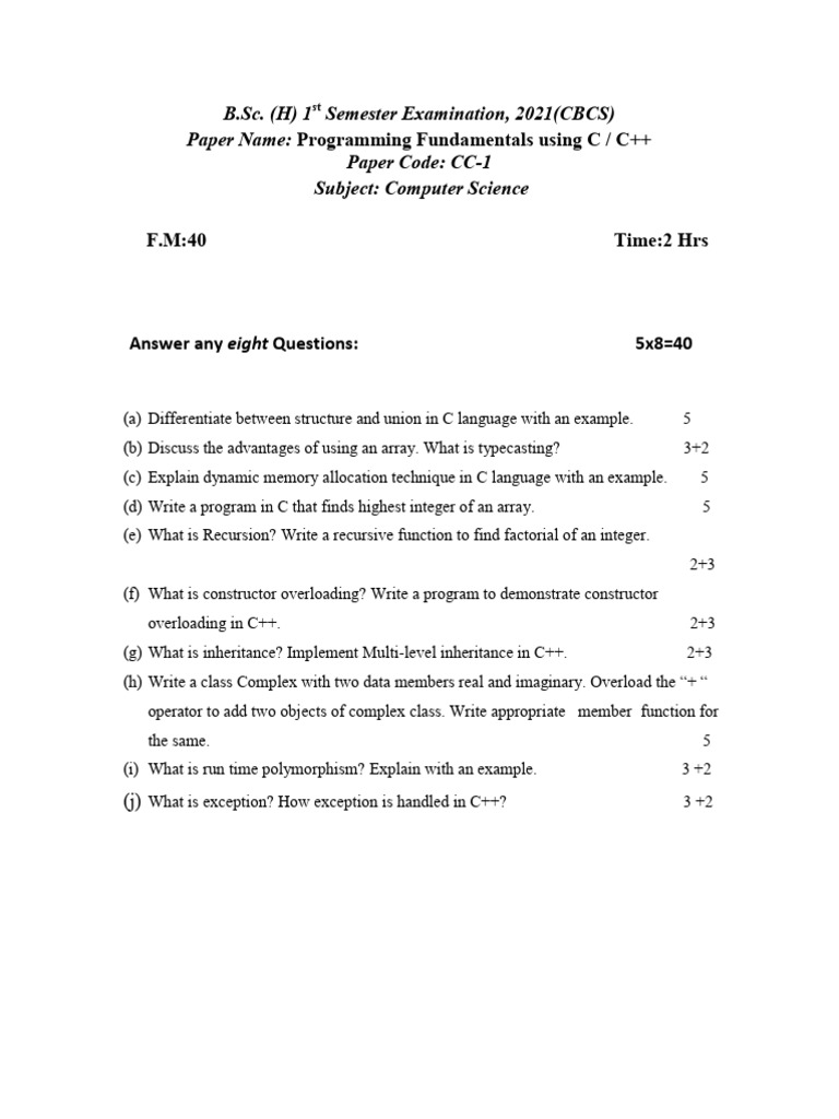 Programming Fundamentals Exam 2021 | PDF | Computers