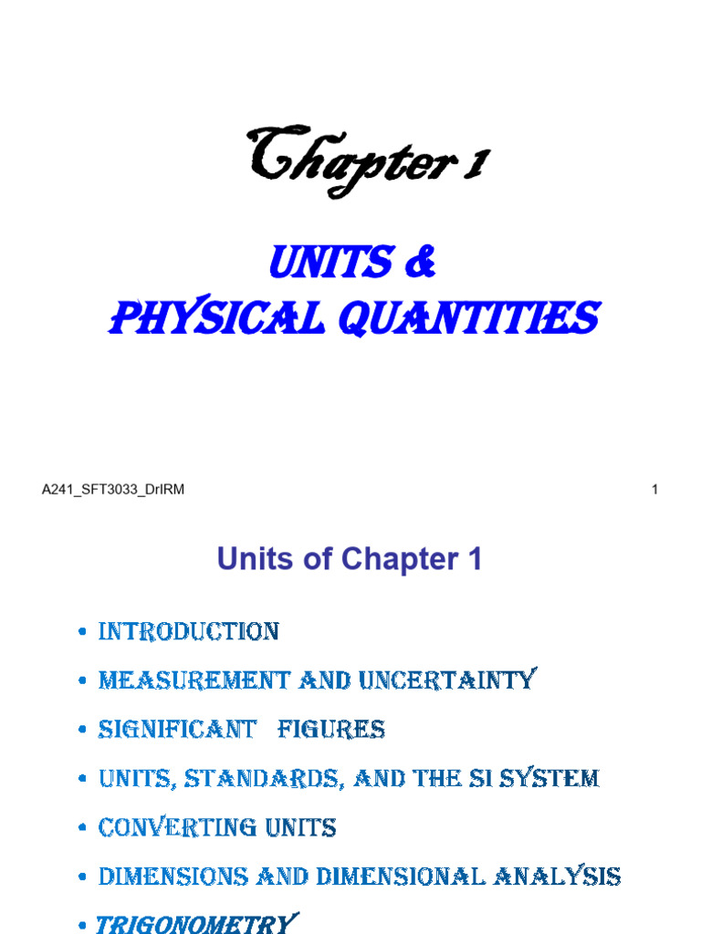 A241 - LectureNotes Chapter01 - Units & Physical Quantities | PDF ...