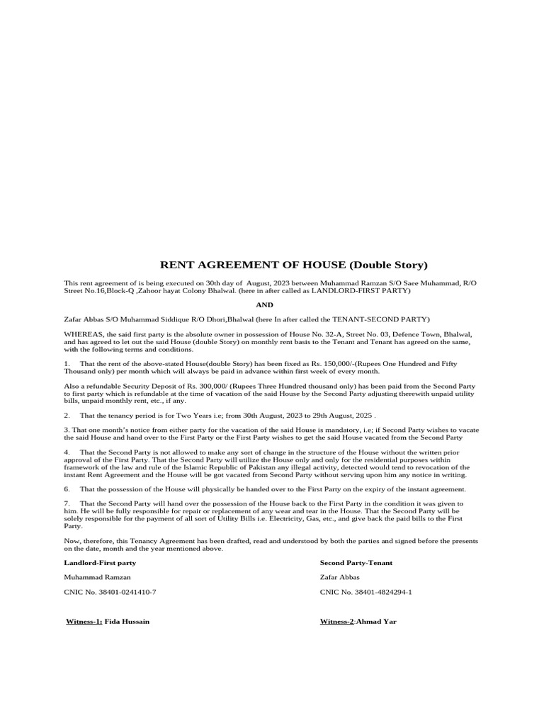 Rent Agreement of House 2 | PDF | Leasehold Estate | Land Law