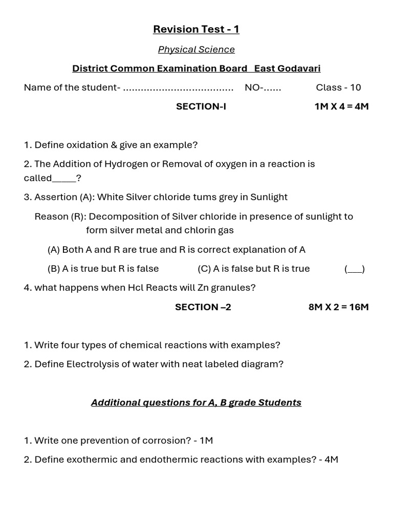PS Revision Test - 1 | PDF | Teaching Methods & Materials | Science ...