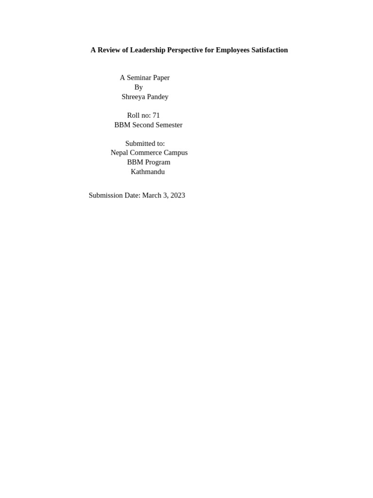 A Review of Leadership Perspective For Employees Satisfaction | PDF ...