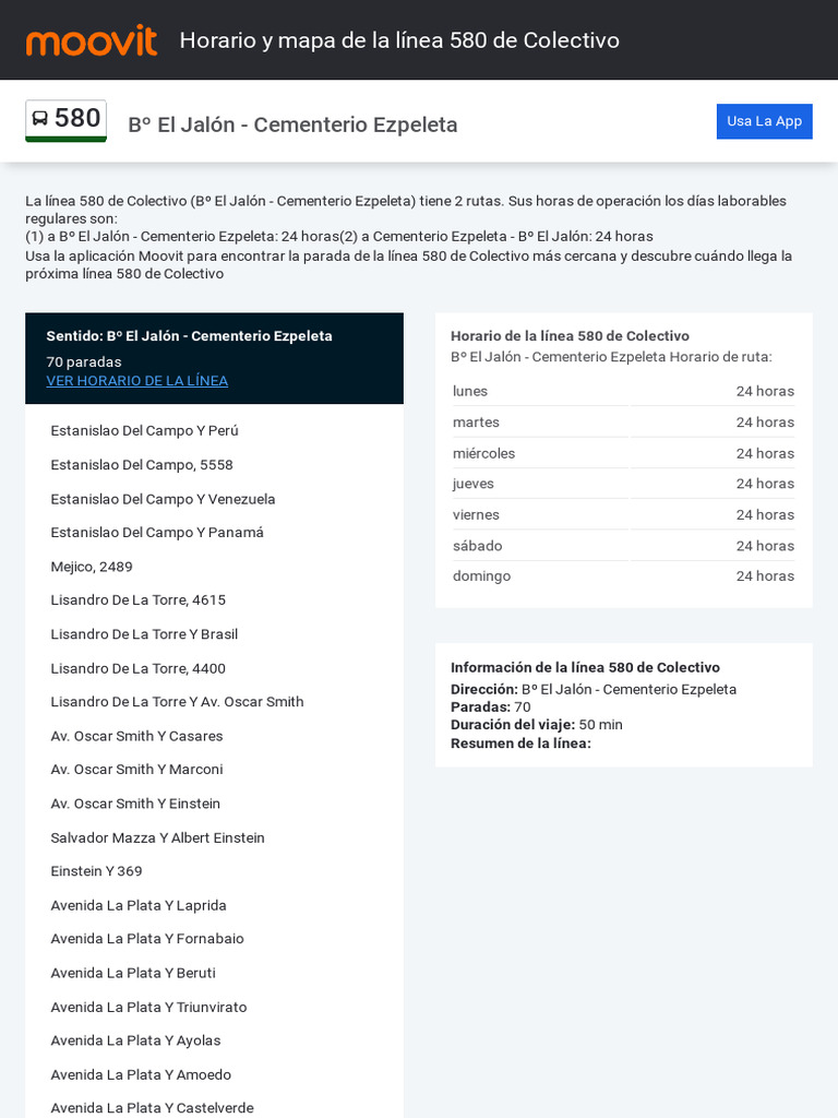 Horarios y Recorrido Línea 580 | PDF | Argentina | Buenos Aires