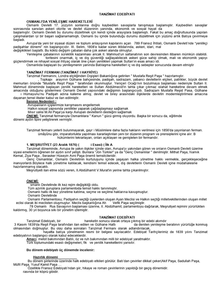 Tanzimat Ders Notları Özel | PDF