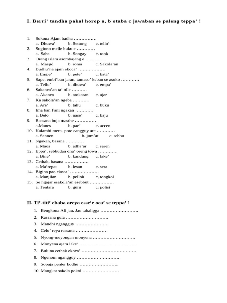 Meningkatkan Kemampuan Bahasa Madura Anak: Unduh Soal PAS Semester 2 Kelas 1 SD