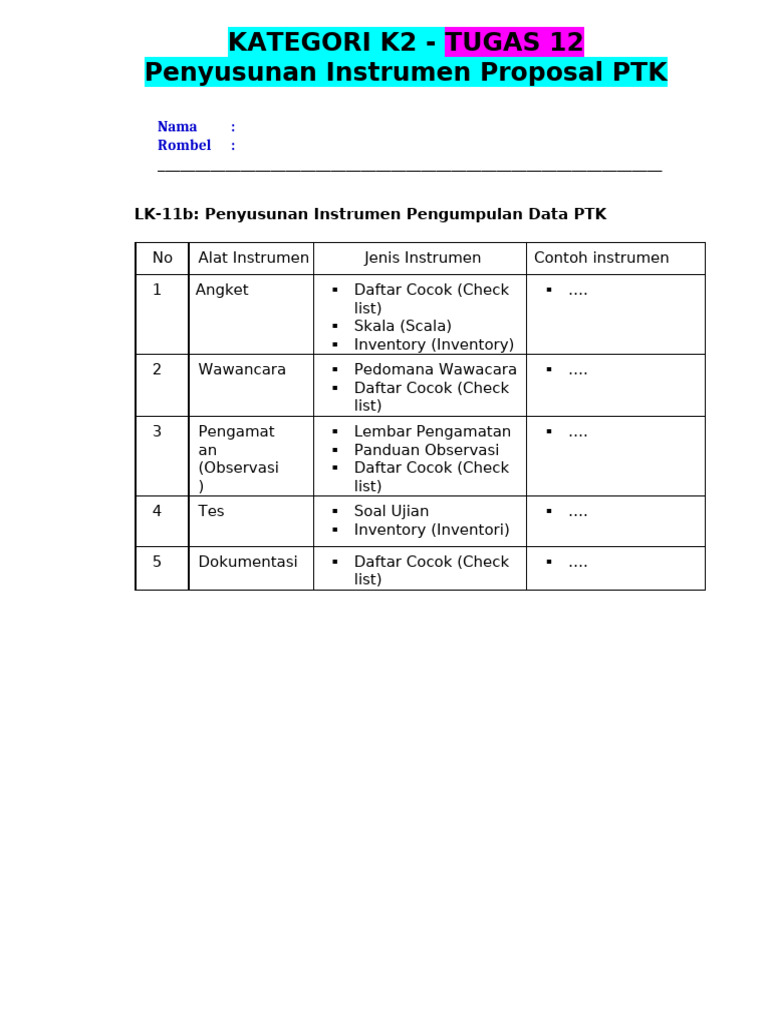 Instrumen Proposal PTK untuk Penelitian | PDF | Komputer