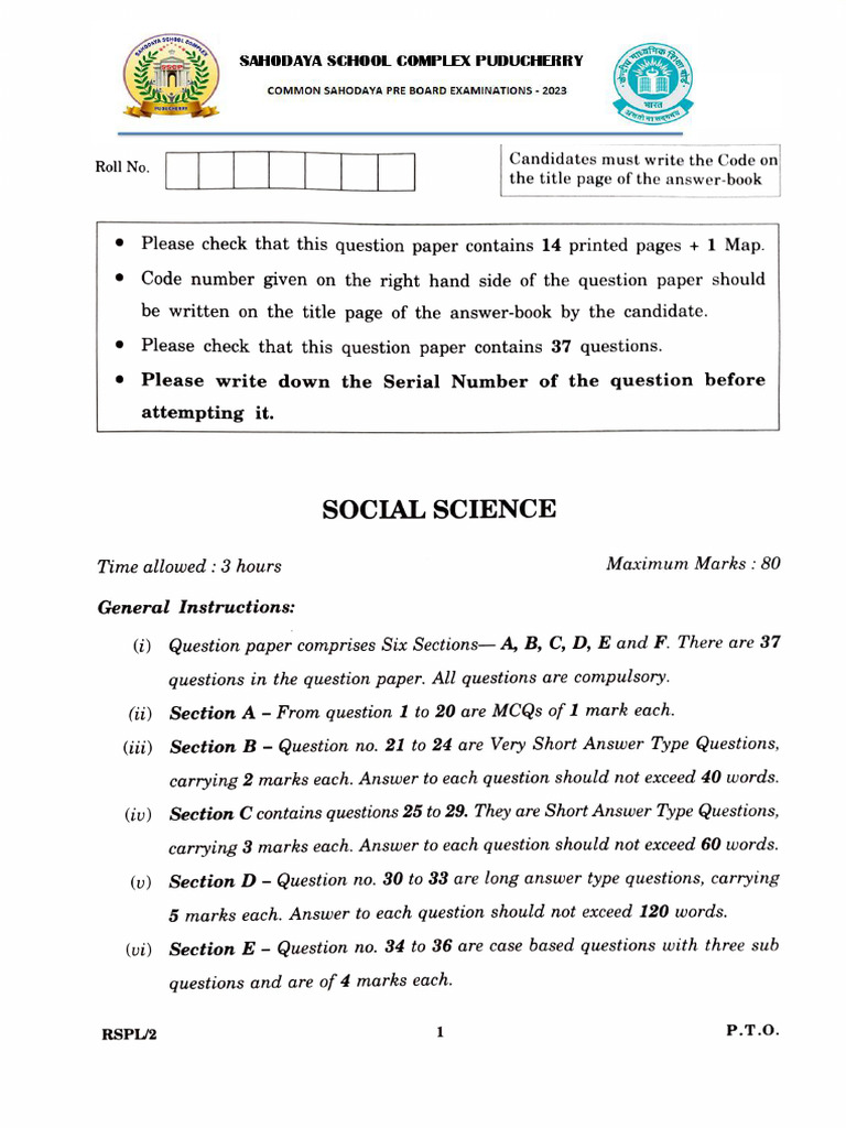 Class 10 Social Science Question Paper | PDF | Jawaharlal Nehru ...