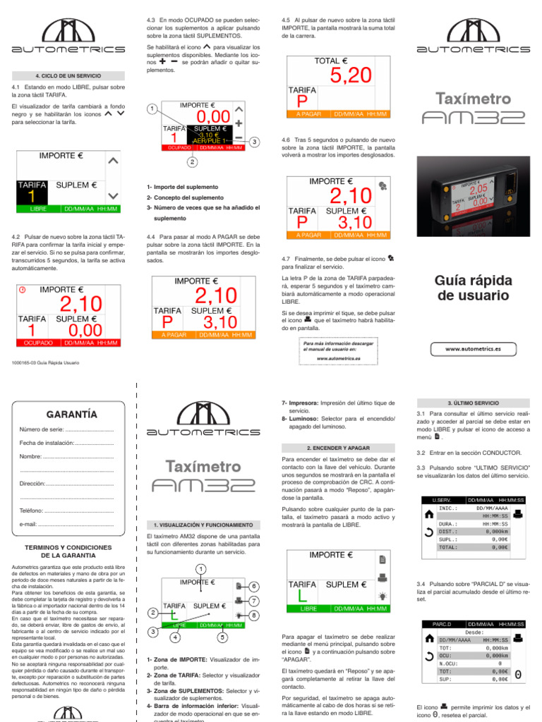 Taximetro Autometrix Am32 Guia Rapida ESP | PDF