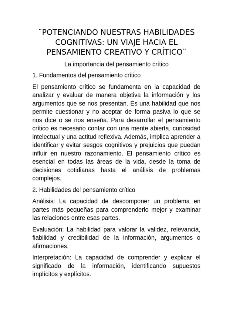 Habilidades del Pensamiento Crítico | PDF | Pensamiento | Pensamiento ...