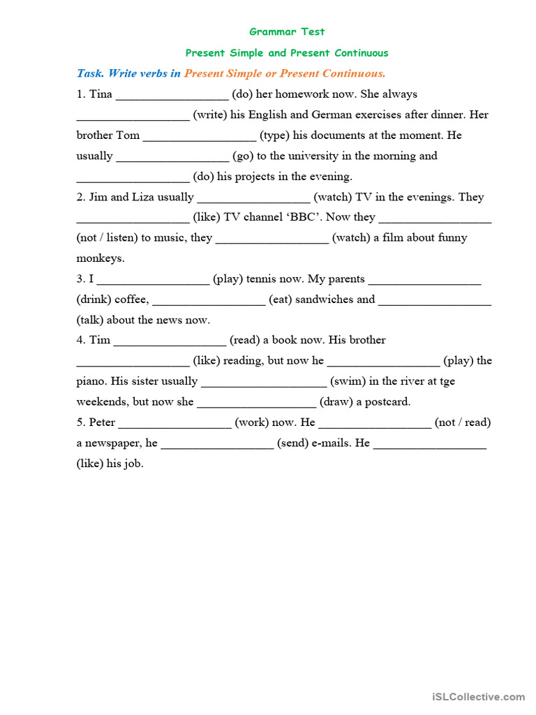 Present Simple vs Continuous Test | PDF | Language Arts & Discipline