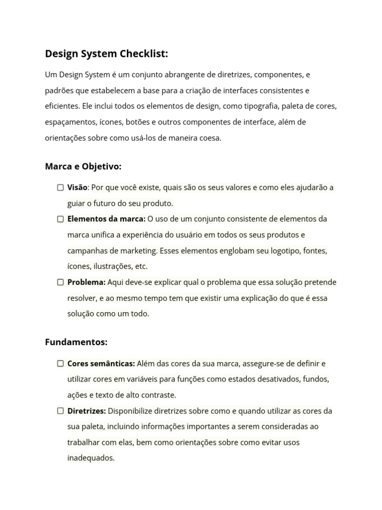Checklist de Design System | PDF | Tipografia | Experiência de usuário