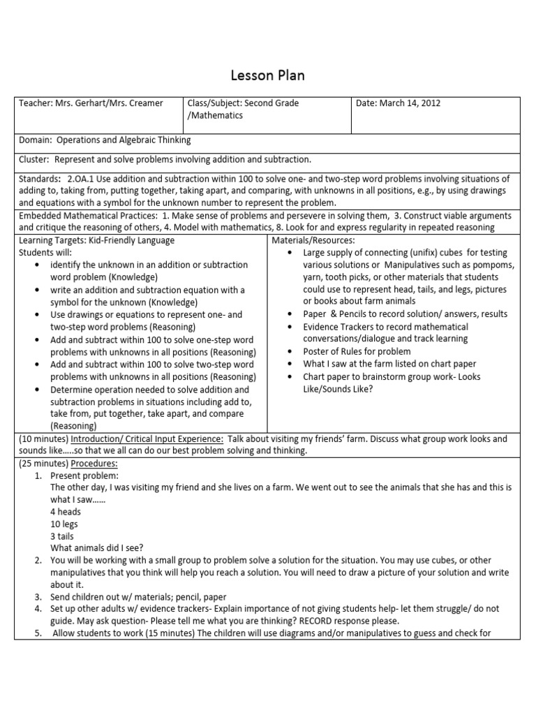 Lesson Plan For Grade 2 Math Lesson EW | PDF | Mathematics | Reason