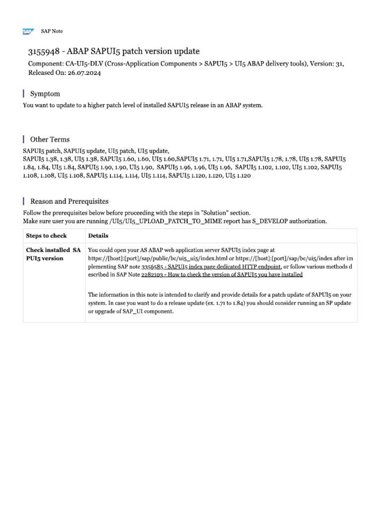 Abap sapui5 patch version update pdf