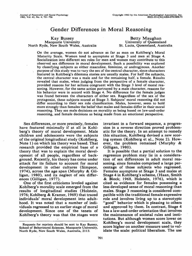 Gender Differences in Moral Reasoning | PDF | Gender Role | Morality