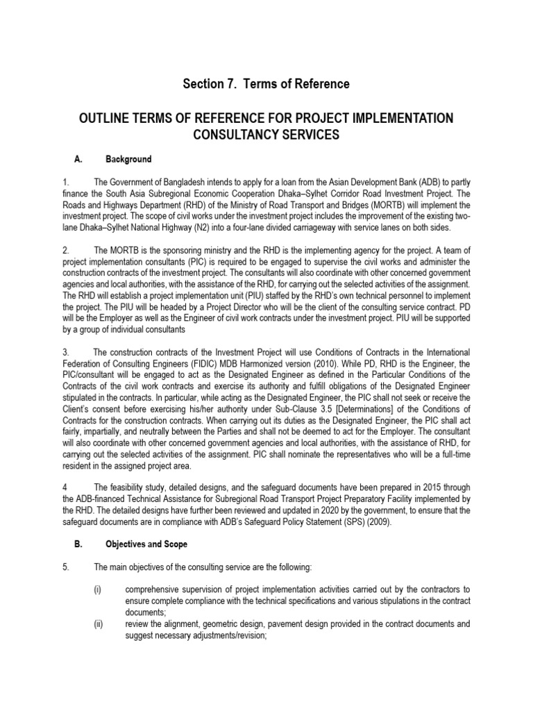Dhaka-Sylhet Highway Project Terms of Reference | PDF | Civil ...
