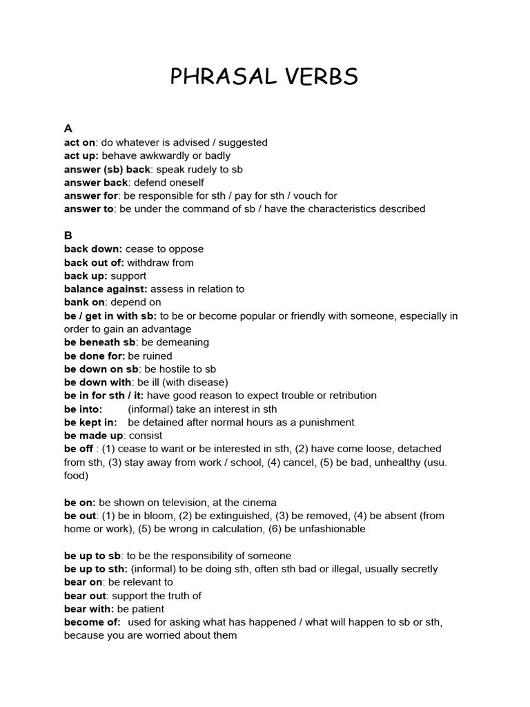 Phrasal Verbs Pdf Foreign Language Studies Self Improvement