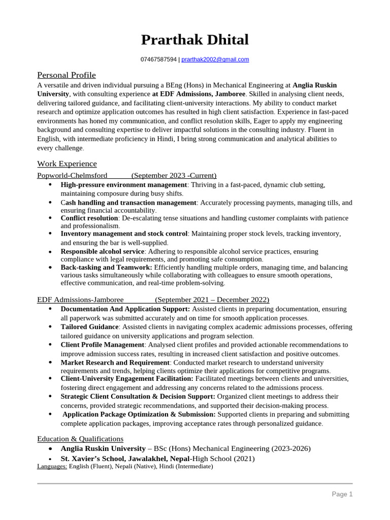 Mechanical Engineering Student Profile | PDF | Conflict Resolution ...