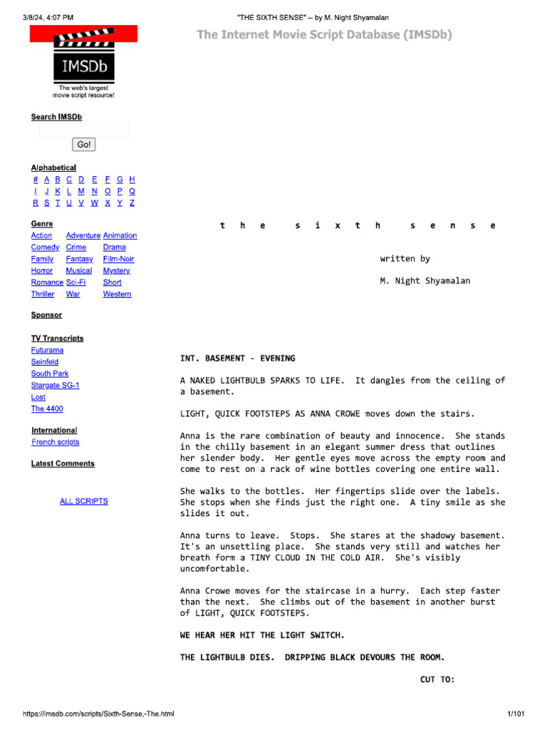 The Sixth Sense Script PDF