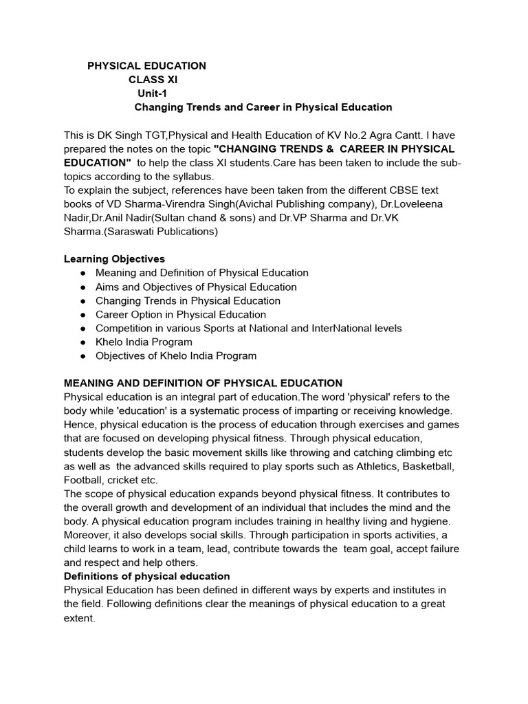 Changing Trends in Physical Education XI | PDF | Men's Major Golf ...