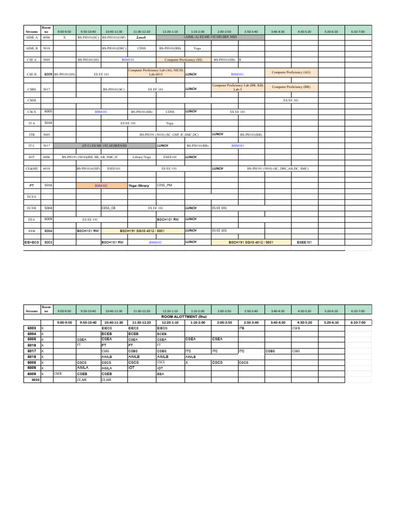 Routine - 2024 BTech 1st Semester - Thursday | PDF