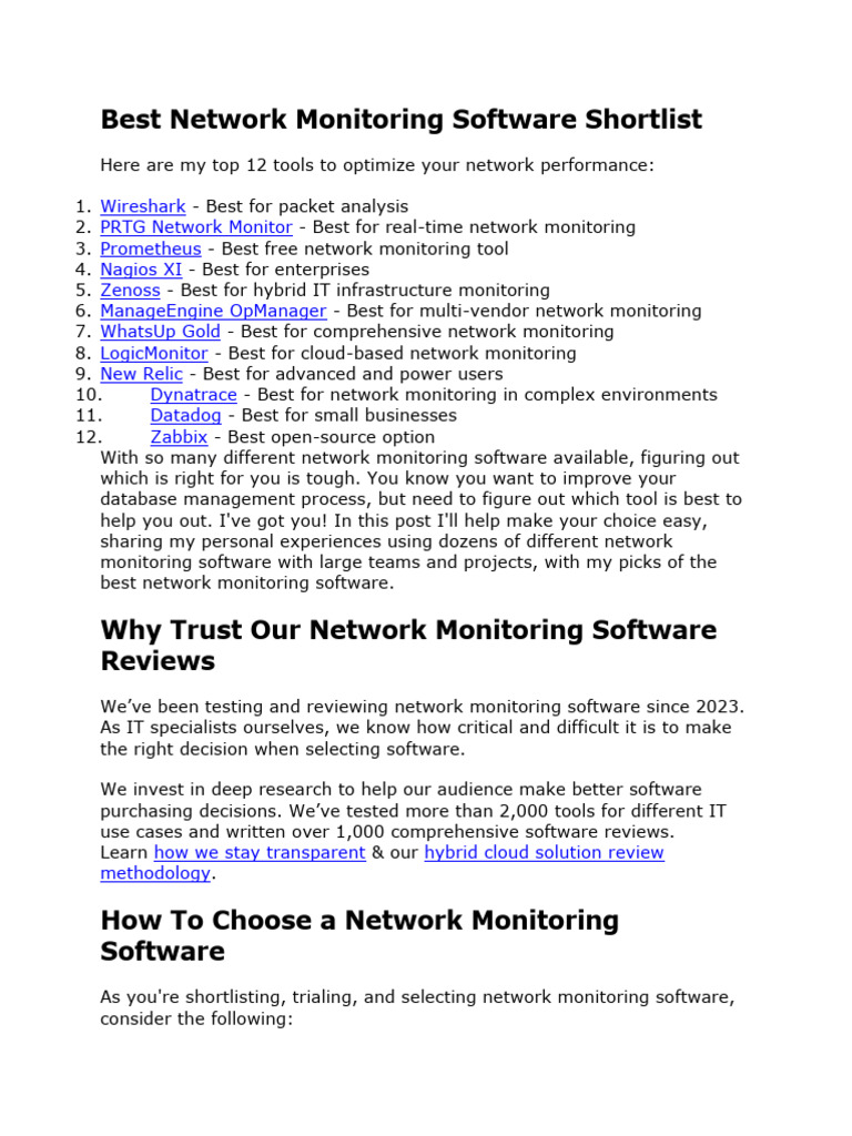 Best Network Monitoring Software | PDF | Computer Network | Security