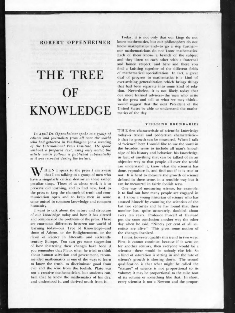 Oppenheimer, Robert - The Tree of Knowledge (Harper's, October 1958 ...