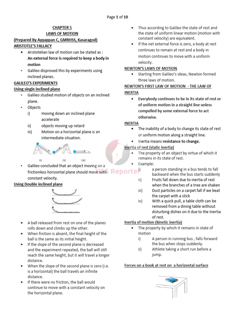 HSSRPTR - +1 Phy Chapter 5-LAWS OF MOTION | PDF | Force | Inertia