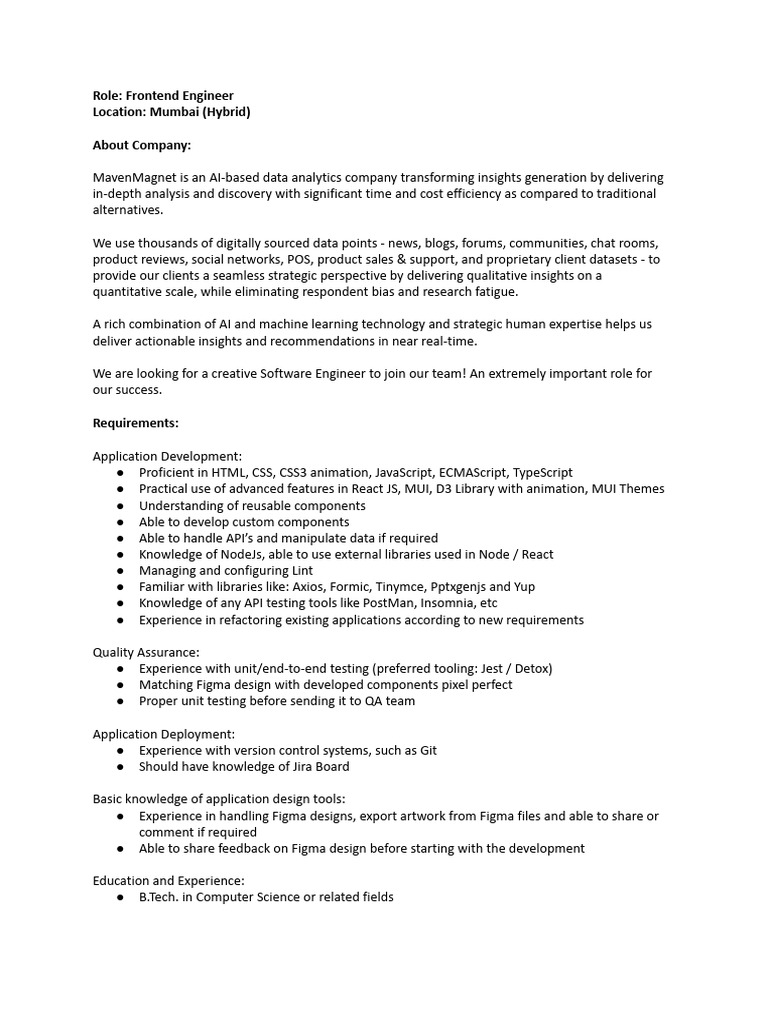 Frontend Engineer Role in Mumbai | PDF | Computing | Software Engineering