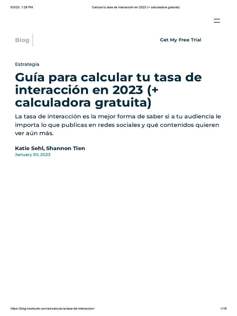 Calcula Tu Tasa de Interaccion en 2023 Calculadora Gratuita | PDF ...