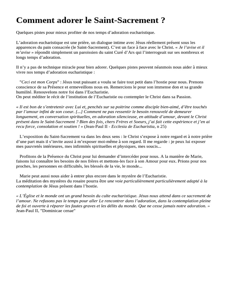 Pistes pour adorer le Saint-Sacrement | PDF | Eucharistie | Liturgie et ...