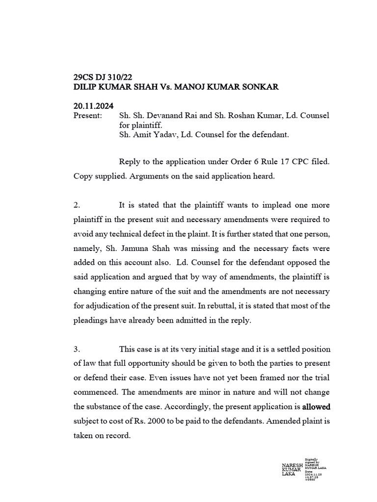 Court Ruling on Plaintiff's Amendment Request | PDF