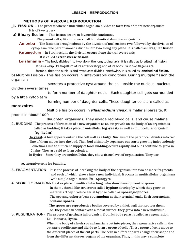 Reproduction Class 10 | PDF | Regeneration (Biology) | Cell (Biology)