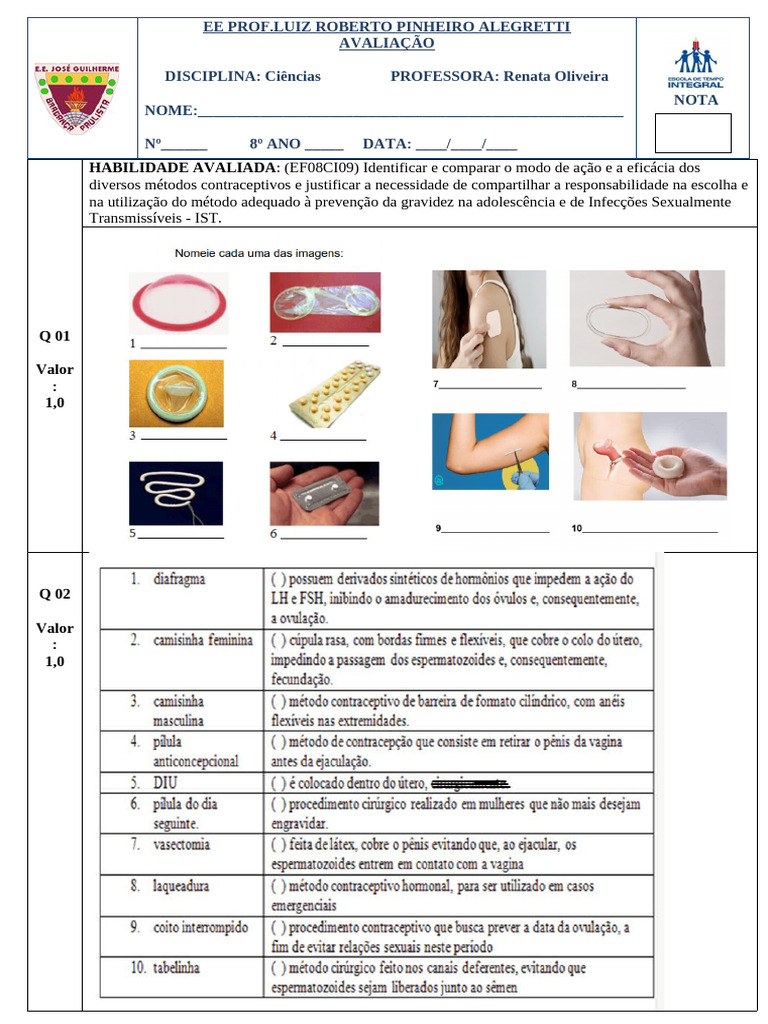 Métodos Contraceptivos no 8º Ano | PDF | Anticoncepcionais | Fertilidade