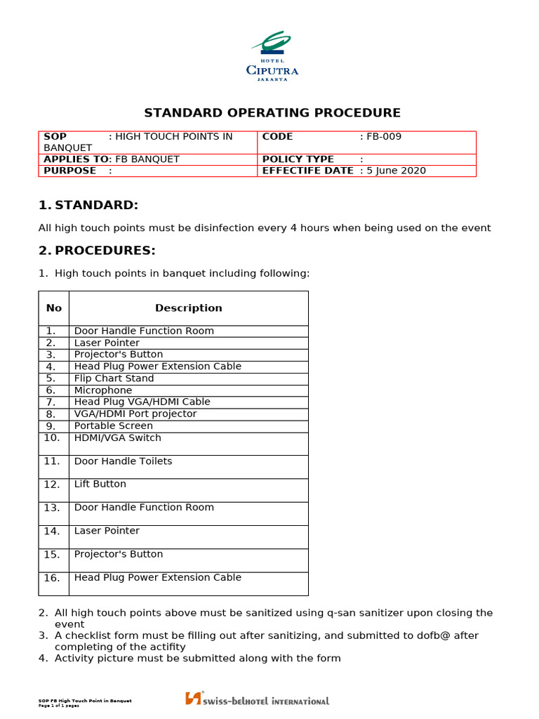 SOP HCJ Banquet High Touch Point | PDF | Business | Technology ...