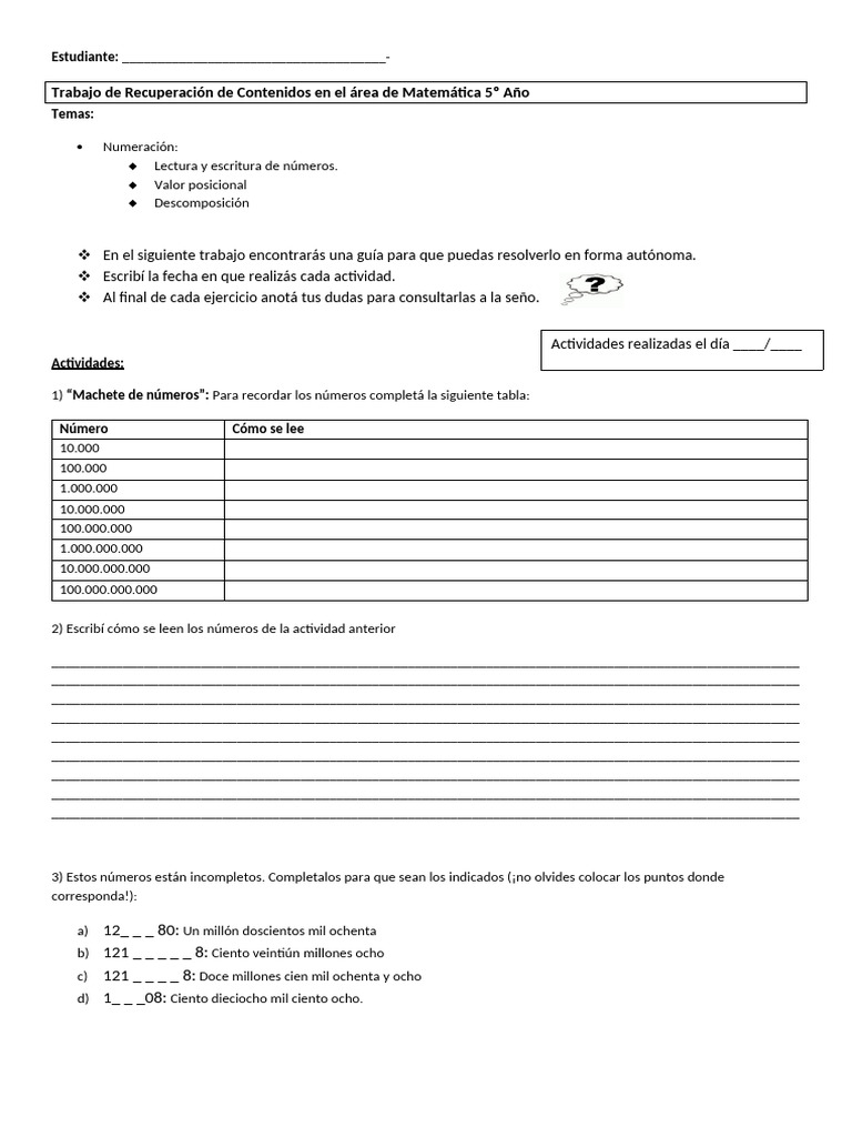 Recuperación Numeración 5 | PDF | Métodos y materiales de enseñanza ...