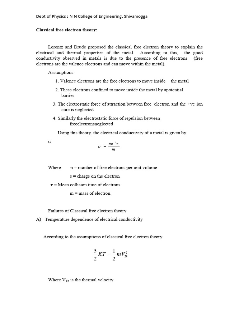 free electron theory 1 | PDF | Electrical Resistivity And Conductivity ...